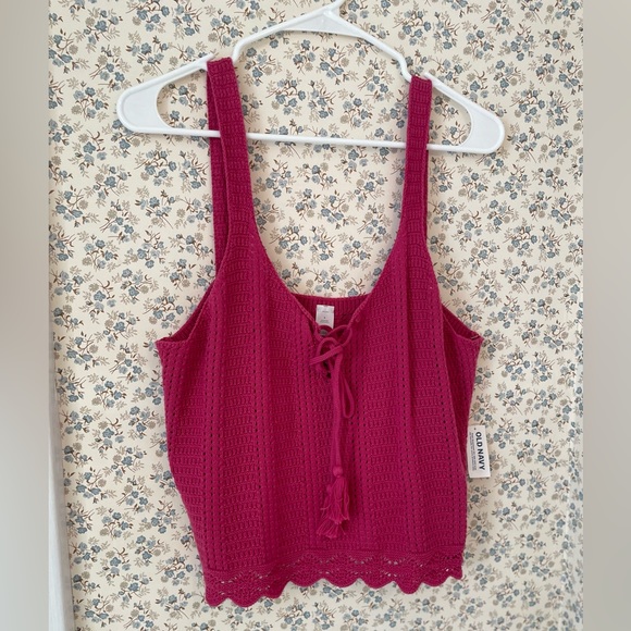 Crochet Pink Crop Tank - Picture 1 of 7
